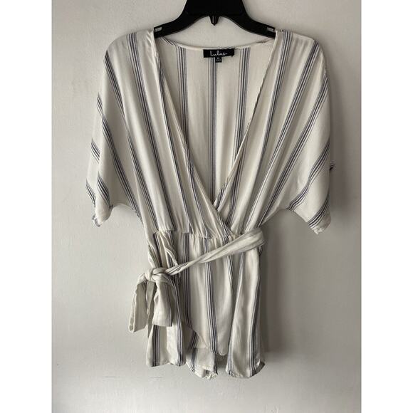 Lulus Striped Romper SZ M Faux Wrap Classic Vacation Sexy Coquette Girl - Picture 2 of 8